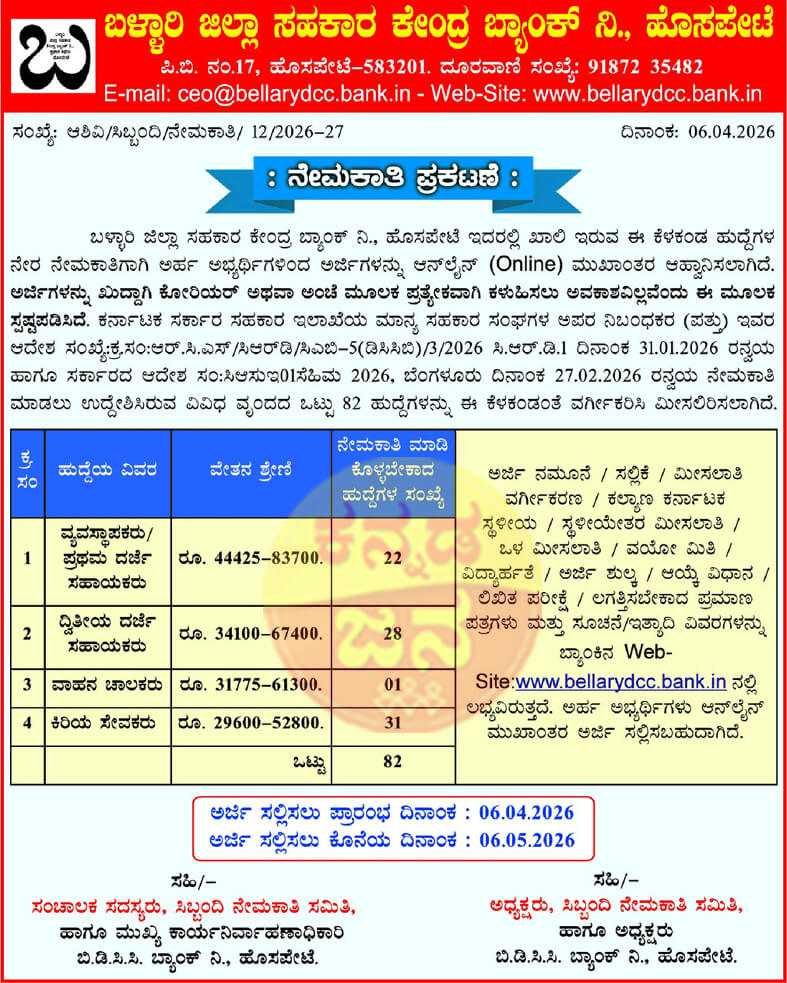 Ballari DCC Bank Recruitment 2026